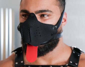 Black  Puppy Play Rubber Half Face Dog Mask Hood Restraint Muzzle Mask