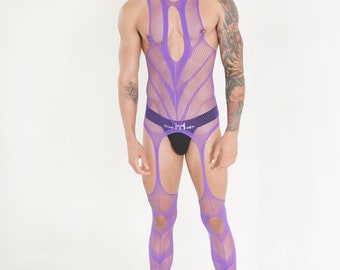Purple Hollow Fishnet Bodysuit