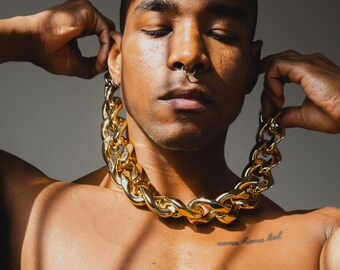 Men's Gold Chain Choker, Thick Collar Choker, Chain Link Choker, Wide Chain Choker, Chunky Choker, Luxury Chain Gift