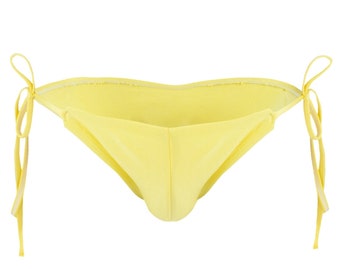 Side-tied Swim Brief Yellow Bikini Bottom for men beachwear pool outfit