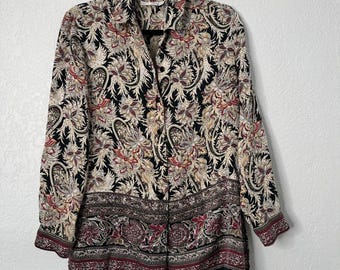 Vintage Silk Anna & Frank Paisley Button-Down Blouse 80s-90s Baroque Print Top
