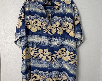 Jams World Mens XXL Blue Floral Swirl Crinkle Short Sleeve Button Down Shirt