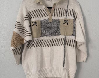 Vintage Bonnie and Bill by Holly Knit Sweater Mens Medium Ramie Cotton Cream 90s