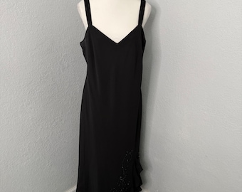 Vintage Black Maxi Dress Ruffle Beaded Hem Womens Size 14