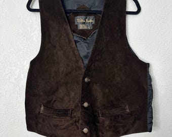 Vintage 70s Western Frontier Brown Suede Leather Vest LGE men's cowboy farmcore