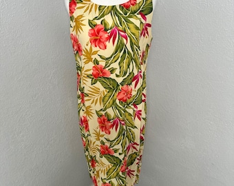 Y2K Tropical Floral Midi Dress  Leslie Fay Vintage 90s Resort Cruise Look