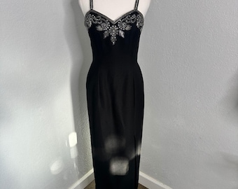 Alyce Vintage Beaded Formal silhouette Dress Sleeveless Black Maxi Gown Size 10