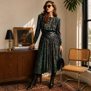 green jewel tone dress 80s emerald green dress