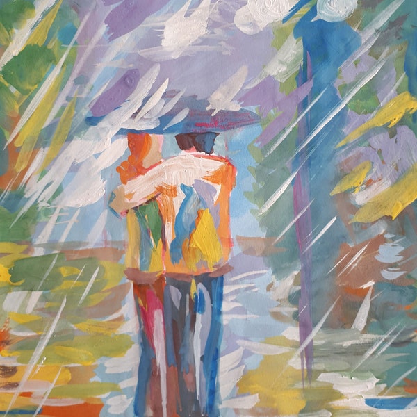 Picture "Two in the rain!"  , Autumn in painting  wall decor for сourtyard, patio. Created by Lyudmila Beregovaya
