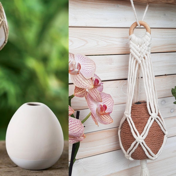 Macrame Patio Egg Hanger | Hanging Diffuser | Mothers Day Gift | Macrame Plant Hanger | Four Models | Over 40 Colors of Cotton Cord
