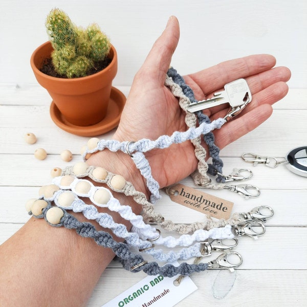Bracelet en macramé porte-clés porte-clés en macramé porte-clés en macramé bracelet portefeuille porte-clés accessoires de voiture bracelet bohème porte-clés beige gris