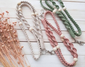 Custom Lanyard | Macrame Keychain | Teacher Appreciation | Neck Lanyard | Id Card Holder | Beige | Sage | Black | Beaded Lanyard