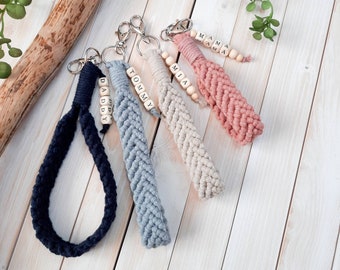 Custom Lanyard  Name Key Chain Bridal Shower Gift Macrame Wristlet Customized Keychain Gift For Her Macrame Accessories Gift For Him