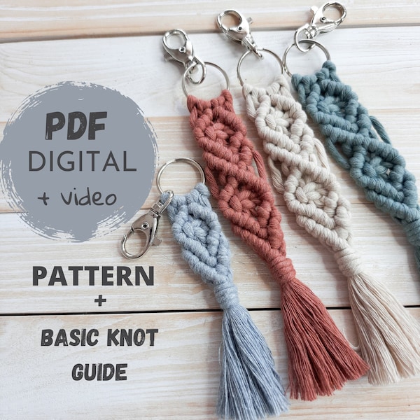 Einfaches Macramé-Schlüsselanhänger-Tutorial für Anfänger, Schritt-für-Schritt-PDF-Muster, Makramee-Anleitung, DIY-Schlüsselanhänger, Bastel-Tutorial