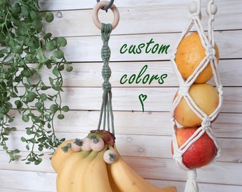 Bananenhanger Macrame Opslag Keuken Space Saver Fruithouder Boho Keuken Decor Rustieke Boerderij Groen Uit Wit Beige Natuurlijke materialen