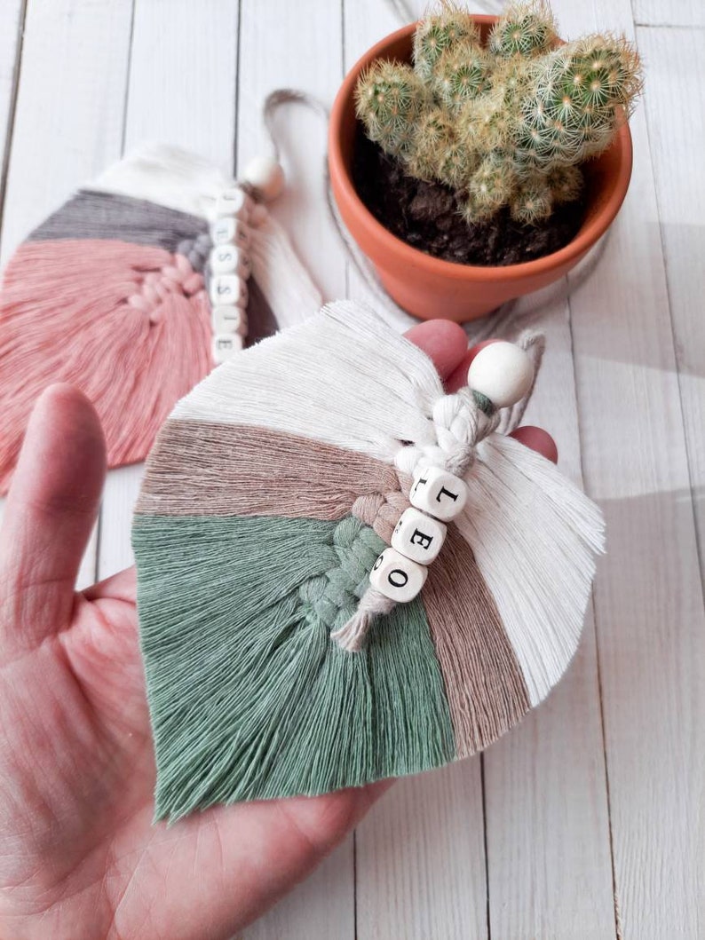 Car Mirror Decor Personalized Gifts Macrame Feathers Hanging Etsy