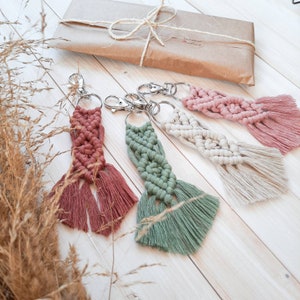 Macrame Keychain Boho Gift Cute Car Accessories Key Chains For Women Macrame Accessory Host Gift Recycled Cotton Cord Eco Friendly