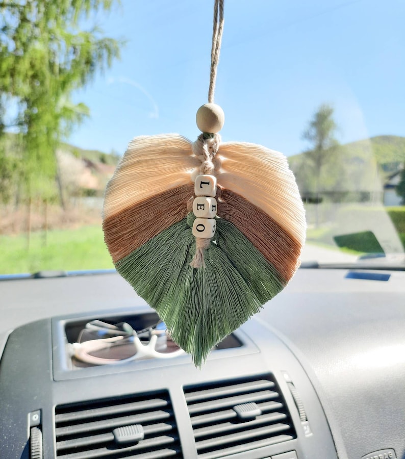 Car Mirror Decor Personalized Gifts Macrame Feathers Hanging Etsy