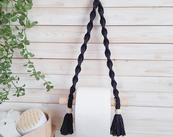 Black Macrame Toilet Paper Holder Bathroom Storage Bathroom Accessories Macrame Wall Hanging Toilet Roll Holder Boho Bathroom