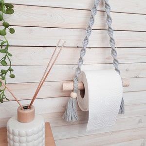 Light Grey Toilet Paper Holder Bathroom Accessories Toilet Roll Storage New Homeowner Gift Guest Bathroom Decor Recycled Cotton Cord
