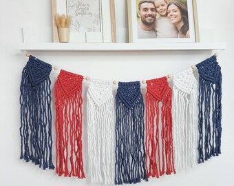 4th of July XL Garland Patriotic Garland 4th of July Decor American Decor Rustic Patriotic Large Pendants