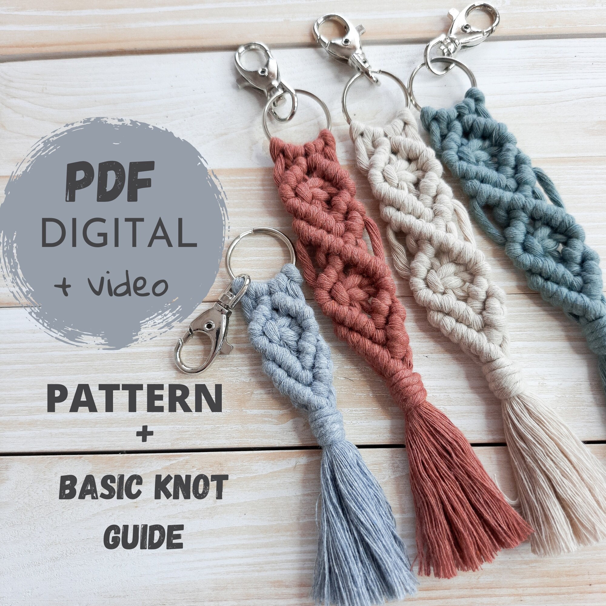 Easy Macrame Keychain Tutorial for Beginners Step by step PDF Pattern Macrame Instructions DIY Keychain Craft Tutorial Etsy Canada