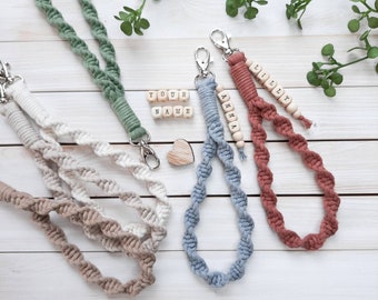 Macrame Keychain Wristlet Custom Key Chains Bridesmaid Gifts Hands Free Keychain Wrist Band 30 Colors Of Recycled Cotton Cord