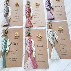 Propositions de demoiselles d'honneur personnalisées, boîte cadeau porte-clés en macramé pour demoiselles d'honneur, nom et couleurs personnalisés, seras-tu mon cadeau, fermoir rétro en or