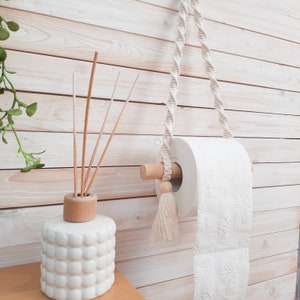 Porta carta igienica, portaoggetti per bagno, decorazione shabby chic, accessori per il bagno, macramè, arazzo da parete, porta rotolo di carta igienica bianco sporco, bagno boho