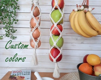 Macrame Storage Fruit Hanger Vegetable Holder Eco-Friendly Bag Decorative Basket Kitchen Storage Fruit Keeper Off White Beige Sage Green