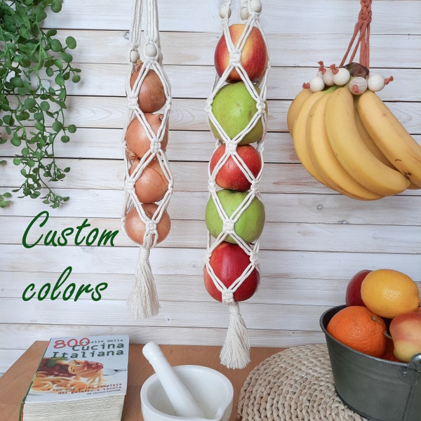 Macrame Storage Fruit Hanger Vegetable Holder Eco-Friendly Bag Decorative Basket Kitchen Storage Fruit Keeper Off White Beige Sage Green