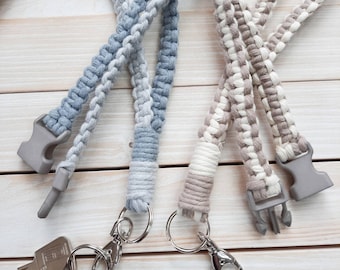 Macrame Lanyard ID Badge Holder Teacher Gift Breakaway Lanyard Nurse Gift Comco Color Recycled Cotton Cord White Beige Grey Green Black