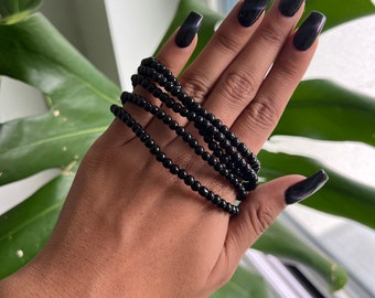 4mm Black Obsidian Bracelet | Protection Stone | Grounding Stone