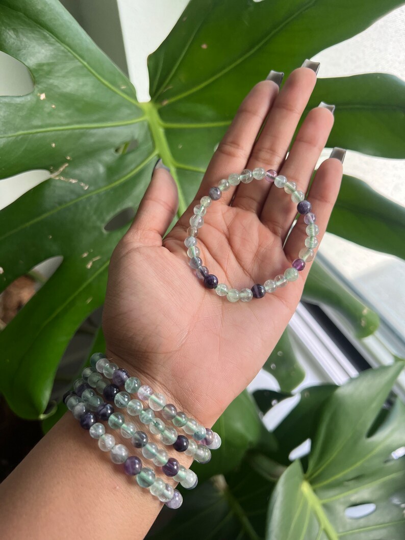 6mm Fluorite Bracelet Heart Chakra Third Eye Etsy