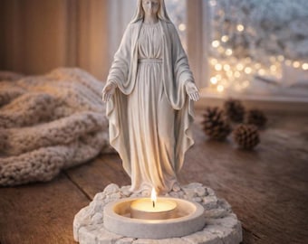 Virgin Mary Tea Light Holder 3D STL Model, Religious Decor (Digital Download)