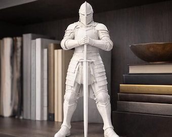Estatua de armadura de caballero STL, archivos para impresión 3D, archivos STL para impresión 3D, escultura impresa en 3D, figura de guerrero medieval, caballero con espada STL