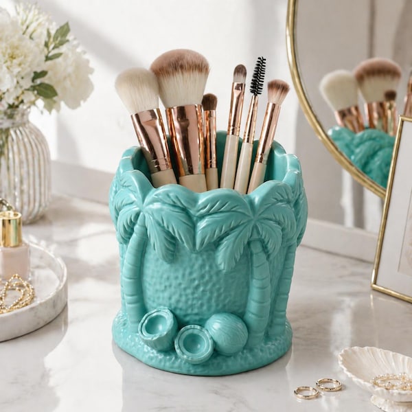 Palm Tree Makeup Brush Holder STL, Tropical Vanity Organizer STL, 3D Print Files, STL Files for 3D Printing, 3D Printed Makeup Brush