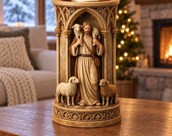 Good Shepherd Tealight Candle Holder STL, Gothic Jesus Statue 3D Print File