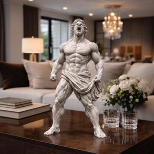 Grekisk gudstaty STL, 3D-utskriftsfiler, STL-filer för 3D-utskrift, 3D-utskriven skulptur, muskulös krigarefigur, raseristaty STL