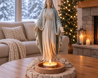 Virgin Mary Tealight Candle Holder STL Catholic Statue 3D Print File