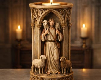 Good Shepherd Tea Light Candle Holder 3D STL Christian Decor 3D Printable Religious Sculpture