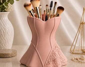 Elegant korsettborstehållare STL, sminkfackförvaringsorganisatör, feminin skönhetsrumsdekor, 3D-utskriftsfiler, STL-filer för 3D-utskrift