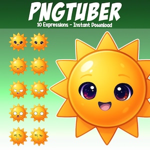 Cute Sun Pet PNGtuber - Animated vTuber Sun Stream 10 expressions - Sun Giftuber Reactive Pet Animal Avatar vTuber for Twitch Streamers