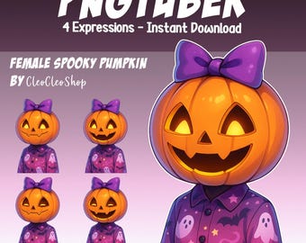 Spooky Pumpkin Girl PNGtuber - Creepy Pumpkin Animated vTuber Stream - 4 expressions - Halloween Female Giftuber Reactive Avatar Streamers