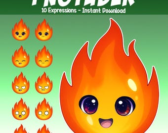 Süßer Kleiner Flamme Feuer Haustier PNGtuber - Animierter vTuber Stream 10 Ausdrücke - Giftuber Reaktiver Tieravatar für Twitch Streamer