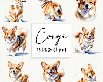 Corgi Dog Clipart Bundle, 15 High-Quality PNGs, Wall Art, Paper Craft, Apparel, Digital Prints, Commercial Use