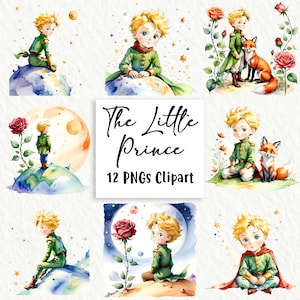 Aquarell Süsser kleiner Prinz - Clipart Bundle, 12 hochwertige PNGs, Wandkunst, Papierkunst, Kleidung, Digitaldrucke, kommerzielle Nutzung