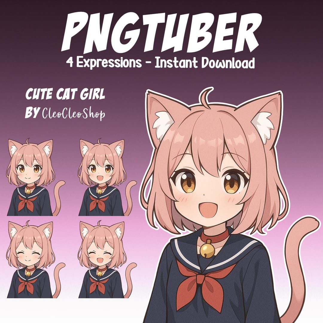 Cute Cat Ears Girl Pngtuber - Pink Hair Girl Animated Vtuber Stream 4 ...