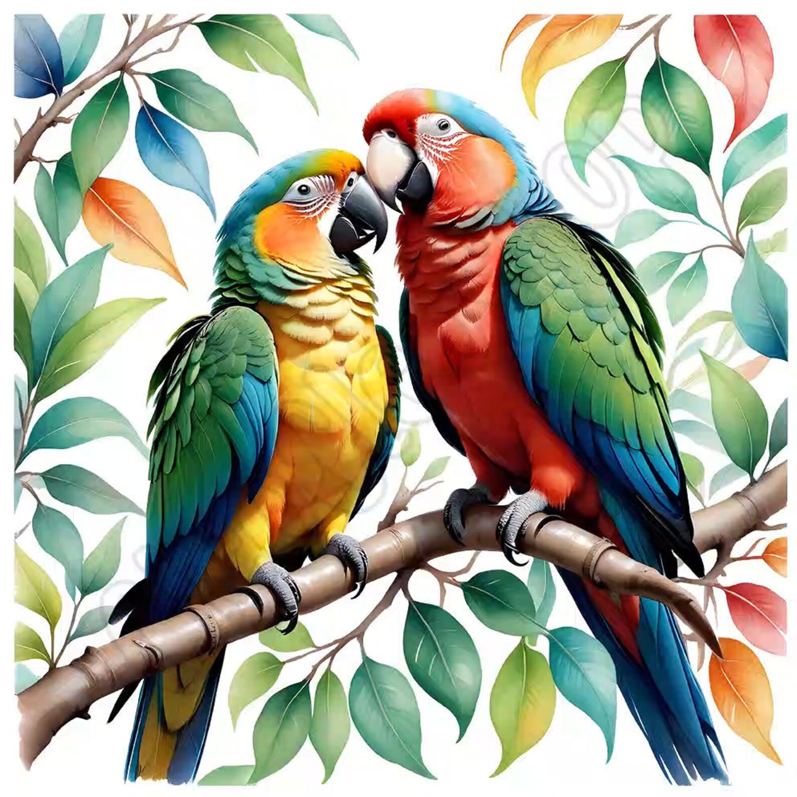 Curated visual reference: Visual Reference: Watercolor Macaw Parrot Clipart Bundle 12 High Quality Pngs Wall