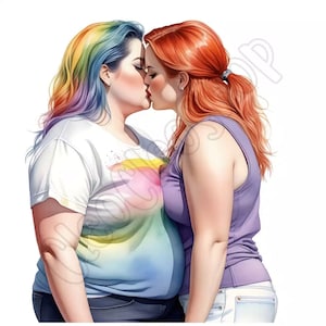 Aquarell LGBT+ Paar Kuss und Liebe - Clipart Bundle, 18 hochwertige PNGs, Wandkunst, Papierkunst, Kleidung, Digitaldrucke, kommerzielle Nutzung